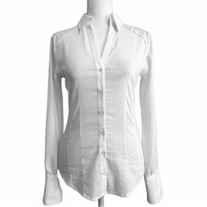 SISLEY | Fitted Button Down Shirt White on White Pinstripe Size XS